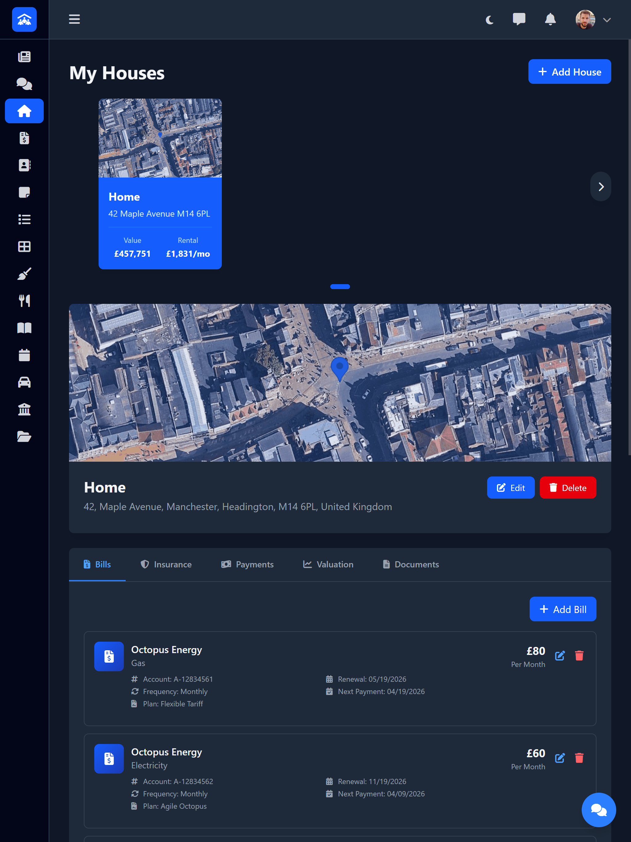 House management showing property details